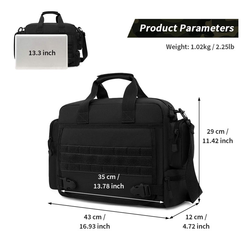 CamGo 14 inch Laptop Briefcase Black Tactical Messenger Bag Military Style Shoulder Pack Molle Handbag for Men - Image 2